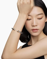 Classic Cable Bracelet Sterling Silver with 18K Yellow Gold and Pavé Diamond Domes, 7mm
