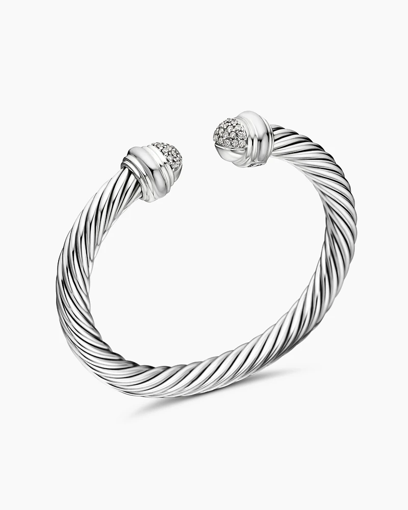 Classic Cable Bracelet Sterling Silver with Pavé Diamond Domes