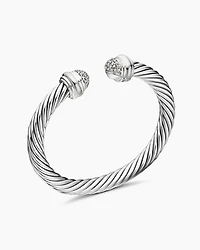 Classic Cable Bracelet Sterling Silver with Pavé Diamond Domes