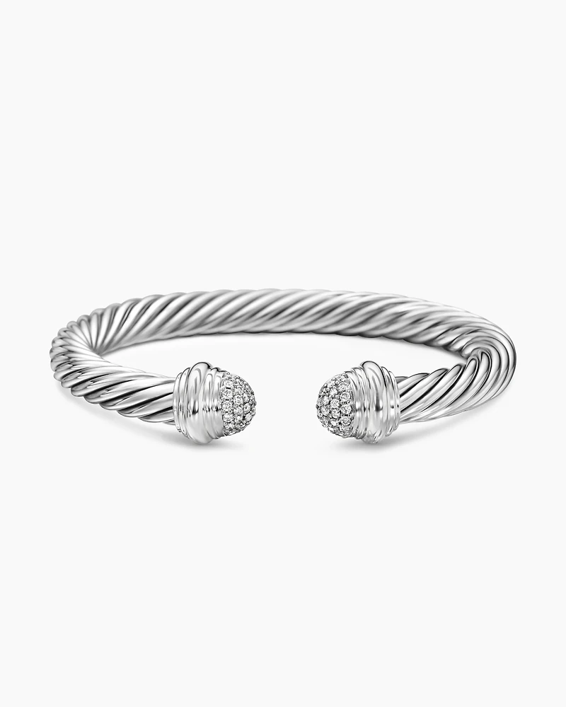 Classic Cable Bracelet Sterling Silver with Pavé Diamond Domes