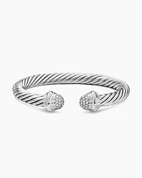 Classic Cable Bracelet Sterling Silver with Pavé Diamond Domes