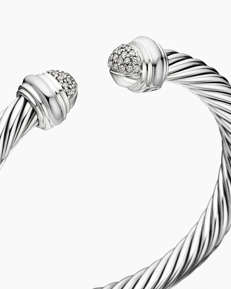 Classic Cable Bracelet Sterling Silver with Pavé Diamond Domes