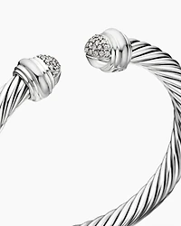 Classic Cable Bracelet Sterling Silver with Pavé Diamond Domes