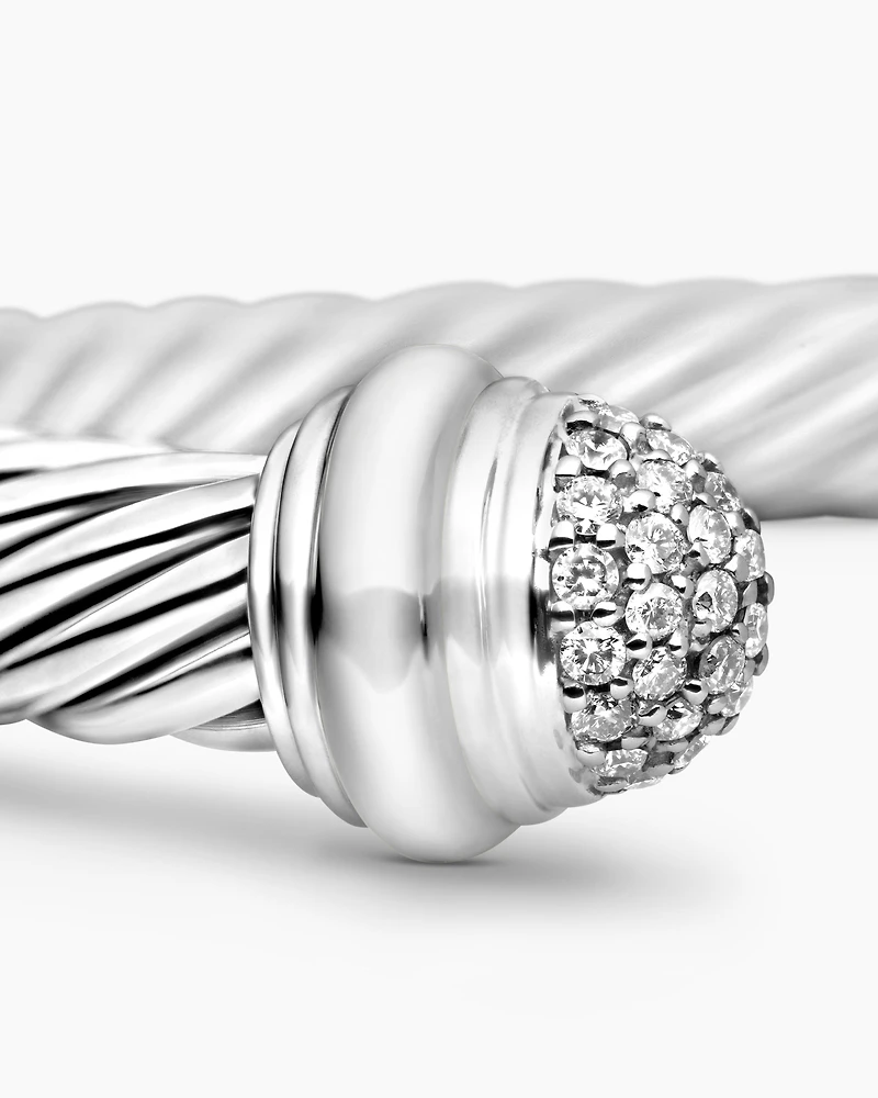 Classic Cable Bracelet Sterling Silver with Pavé Diamond Domes