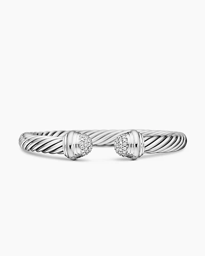 Classic Cable Bracelet Sterling Silver with Pavé Diamond Domes