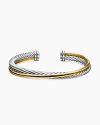 Crossover Two Row Cuff Bracelet Sterling Silver with 18K Yellow Gold, 5mm