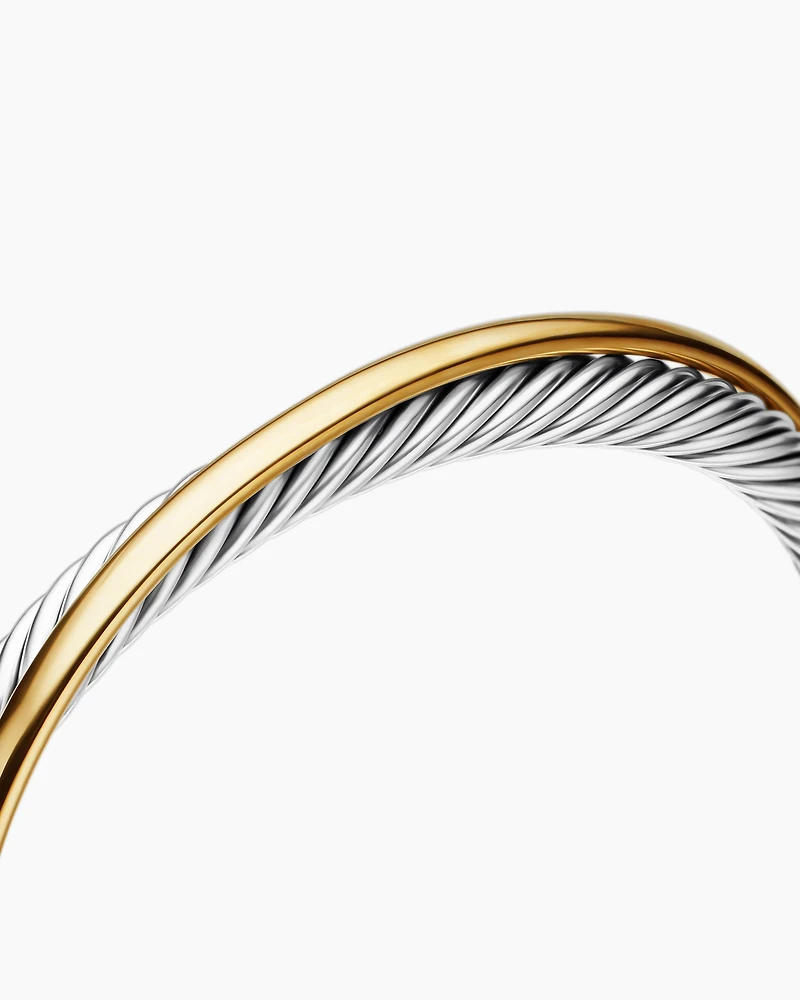 Crossover Two Row Cuff Bracelet Sterling Silver with 18K Yellow Gold, 5mm