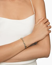 Crossover Two Row Cuff Bracelet Sterling Silver with 18K Yellow Gold, 5mm