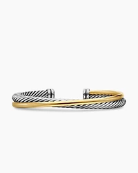 Crossover Two Row Cuff Bracelet Sterling Silver with 18K Yellow Gold, 5mm