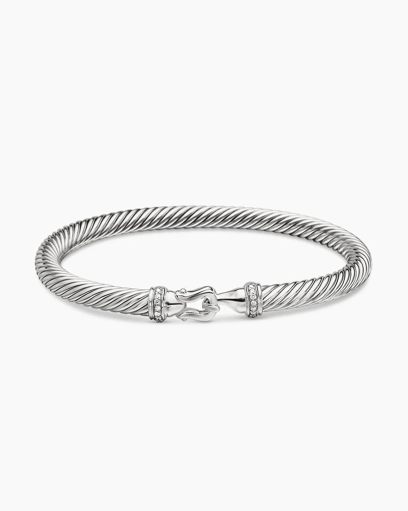 Buckle Classic Cable Bracelet Sterling Silver with Diamonds, 5mm