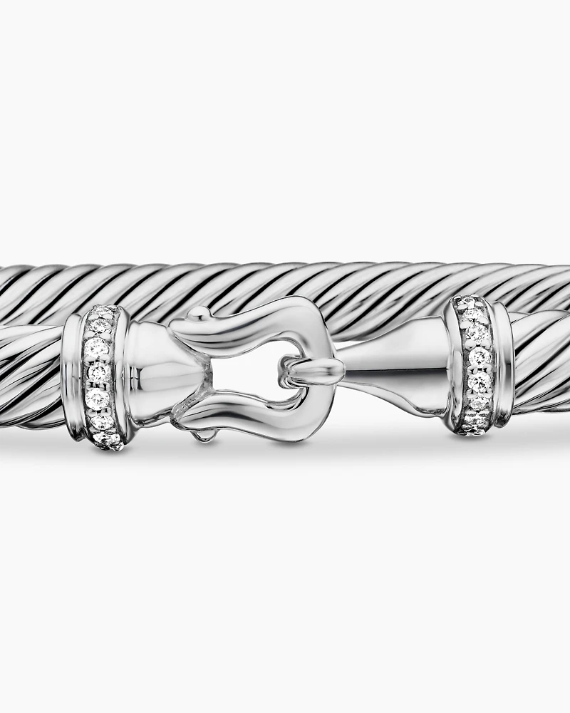 Buckle Classic Cable Bracelet Sterling Silver with Diamonds, 5mm