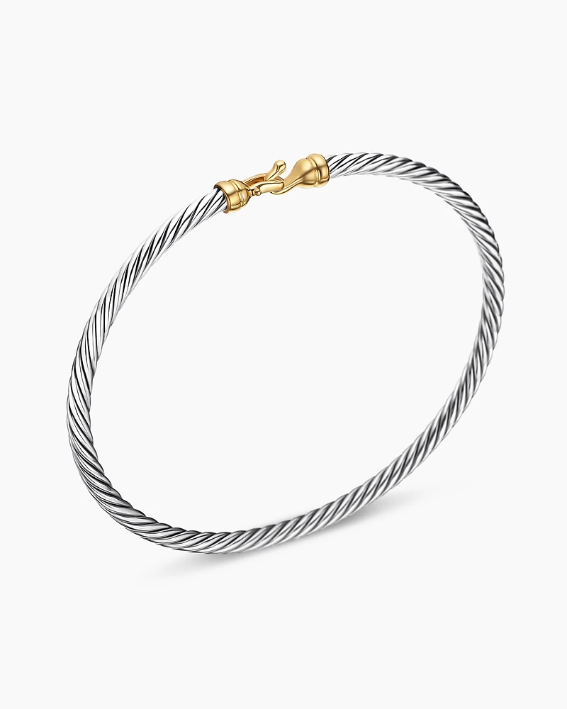 Buckle Classic Cable Bracelet Sterling Silver with 18K Yellow Gold, 3mm
