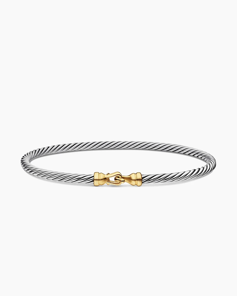 Buckle Classic Cable Bracelet Sterling Silver with 18K Yellow Gold, 3mm