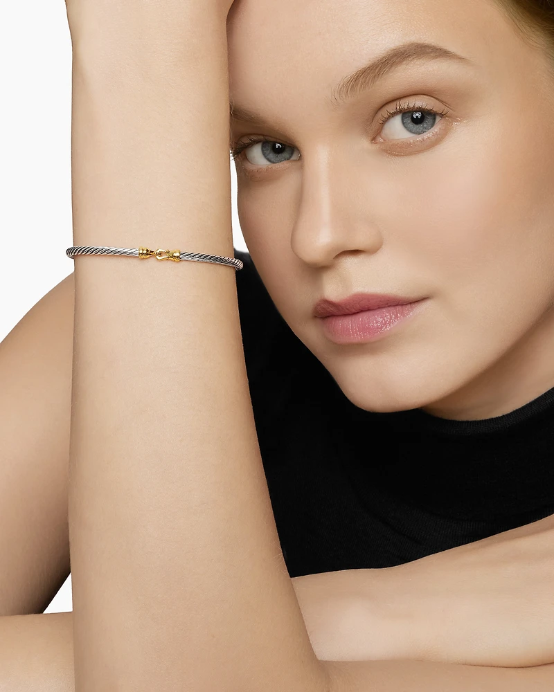 Buckle Classic Cable Bracelet Sterling Silver with 18K Yellow Gold, 3mm