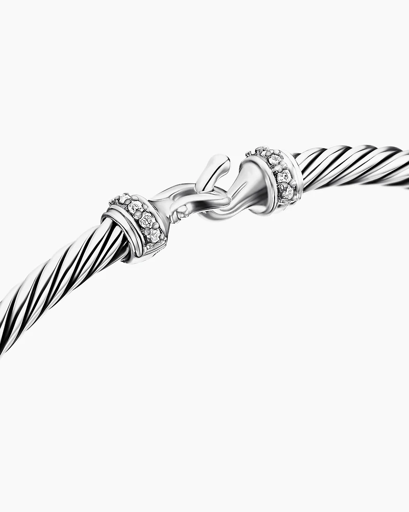 Buckle Classic Cable Bracelet in Sterling Silver with Diamonds, 3mm