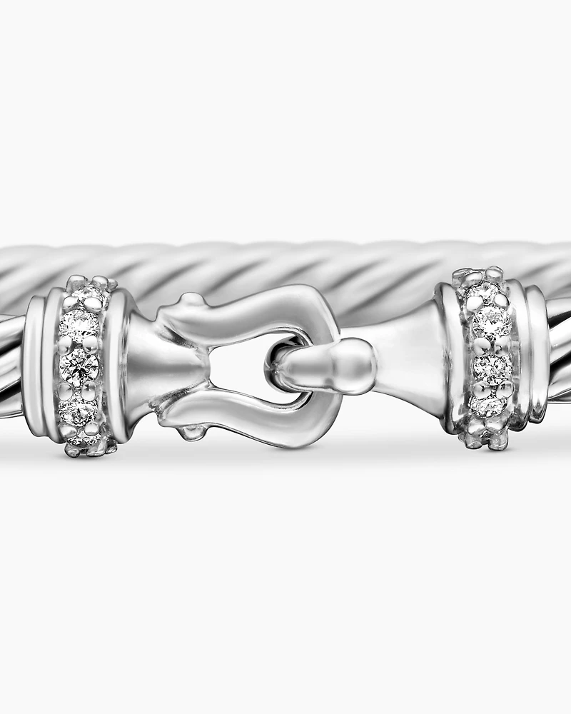 Buckle Classic Cable Bracelet in Sterling Silver with Diamonds, 3mm