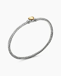 Classic Cable Heart Station Bracelet Sterling Silver with 18K Yellow Gold, 3mm