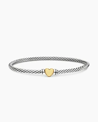 Classic Cable Heart Station Bracelet Sterling Silver with 18K Yellow Gold, 3mm
