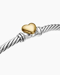 Classic Cable Heart Station Bracelet Sterling Silver with 18K Yellow Gold, 3mm