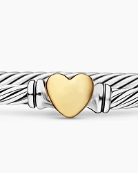 Classic Cable Heart Station Bracelet Sterling Silver with 18K Yellow Gold, 3mm