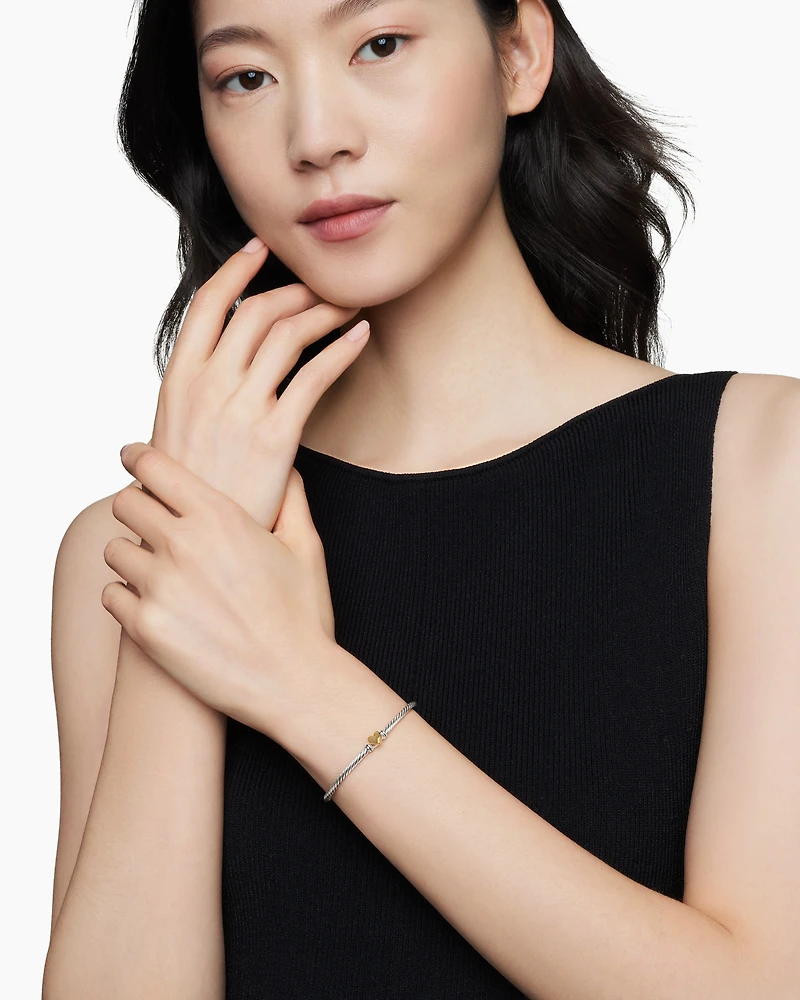 Classic Cable Heart Station Bracelet Sterling Silver with 18K Yellow Gold, 3mm