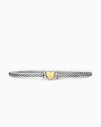 Classic Cable Heart Station Bracelet Sterling Silver with 18K Yellow Gold, 3mm