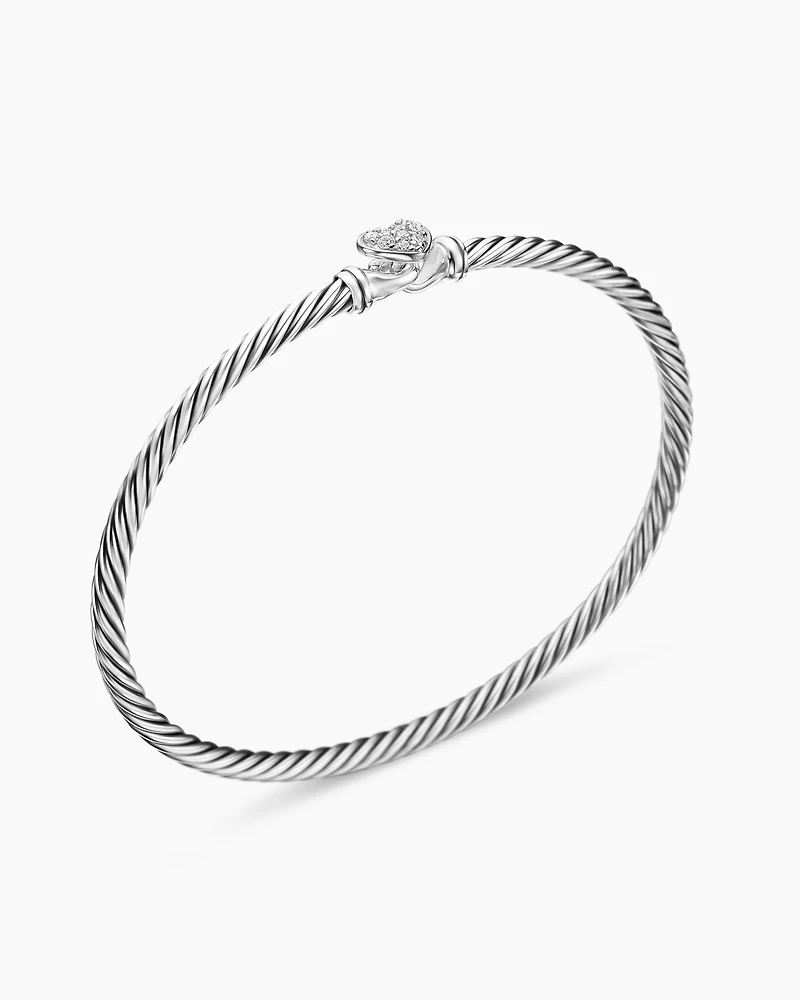 Classic Cable Heart Station Bracelet Sterling Silver with Pavé, 3mm