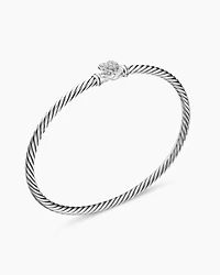 Classic Cable Heart Station Bracelet Sterling Silver with Pavé, 3mm