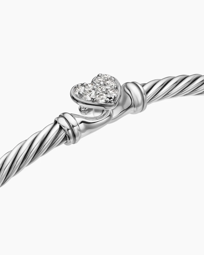 Classic Cable Heart Station Bracelet Sterling Silver with Pavé, 3mm