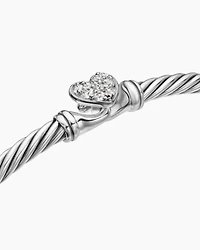 Classic Cable Heart Station Bracelet Sterling Silver with Pavé, 3mm