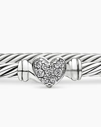 Classic Cable Heart Station Bracelet Sterling Silver with Pavé, 3mm