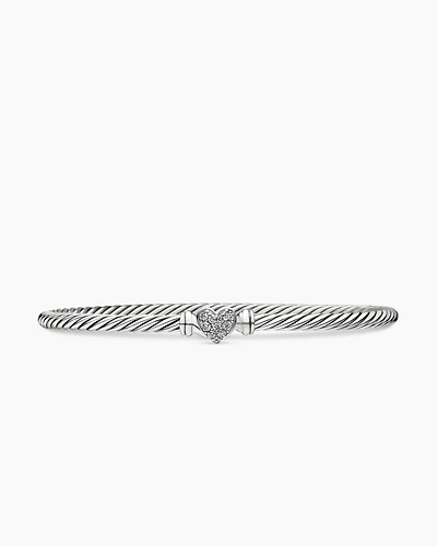 Classic Cable Heart Station Bracelet Sterling Silver with Pavé, 3mm