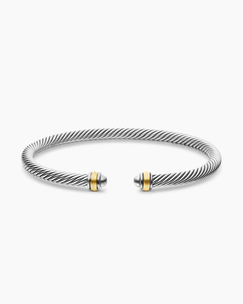 Classic Cable Bracelet Sterling Silver with 18K Yellow Gold, 4mm