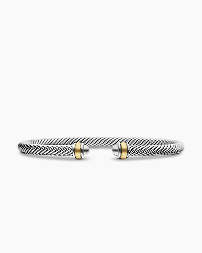 Classic Cable Bracelet Sterling Silver with 18K Yellow Gold, 4mm