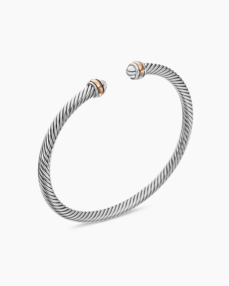 Classic Cable Bracelet Sterling Silver with 18K Rose Gold, 4mm