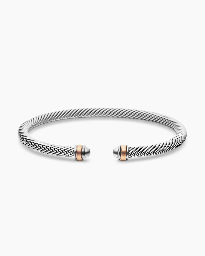 Classic Cable Bracelet Sterling Silver with 18K Rose Gold, 4mm
