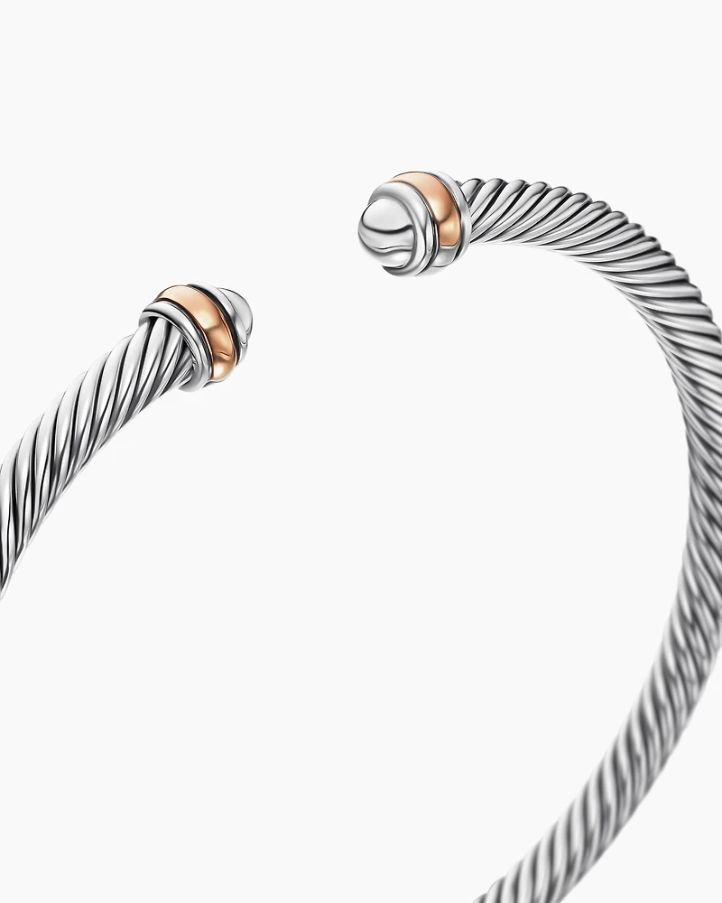 Classic Cable Bracelet Sterling Silver with 18K Rose Gold, 4mm