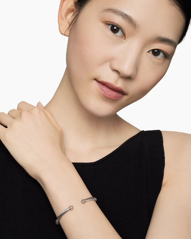 Classic Cable Bracelet Sterling Silver with 18K Rose Gold, 4mm