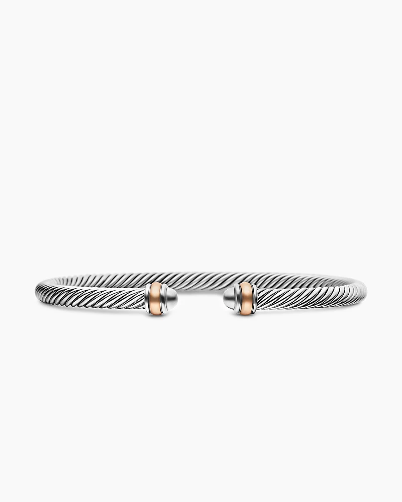 Classic Cable Bracelet Sterling Silver with 18K Rose Gold, 4mm