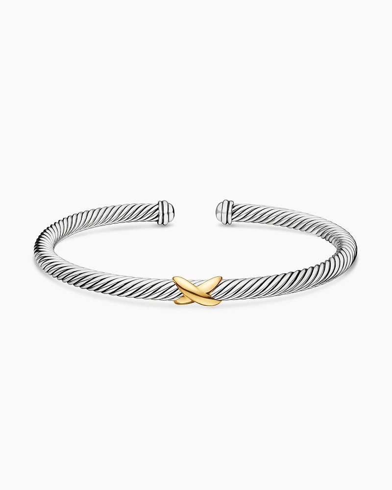 X Classic Cable Station Bracelet Sterling Silver with 18K Yellow Gold, 4mm
