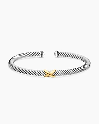 X Classic Cable Station Bracelet Sterling Silver with 18K Yellow Gold, 4mm