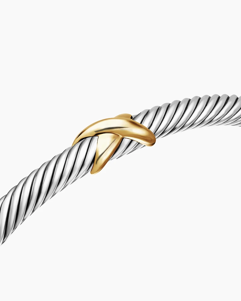 X Classic Cable Station Bracelet Sterling Silver with 18K Yellow Gold, 4mm