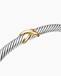 X Classic Cable Station Bracelet Sterling Silver with 18K Yellow Gold, 4mm