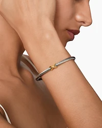 X Classic Cable Station Bracelet Sterling Silver with 18K Yellow Gold, 4mm