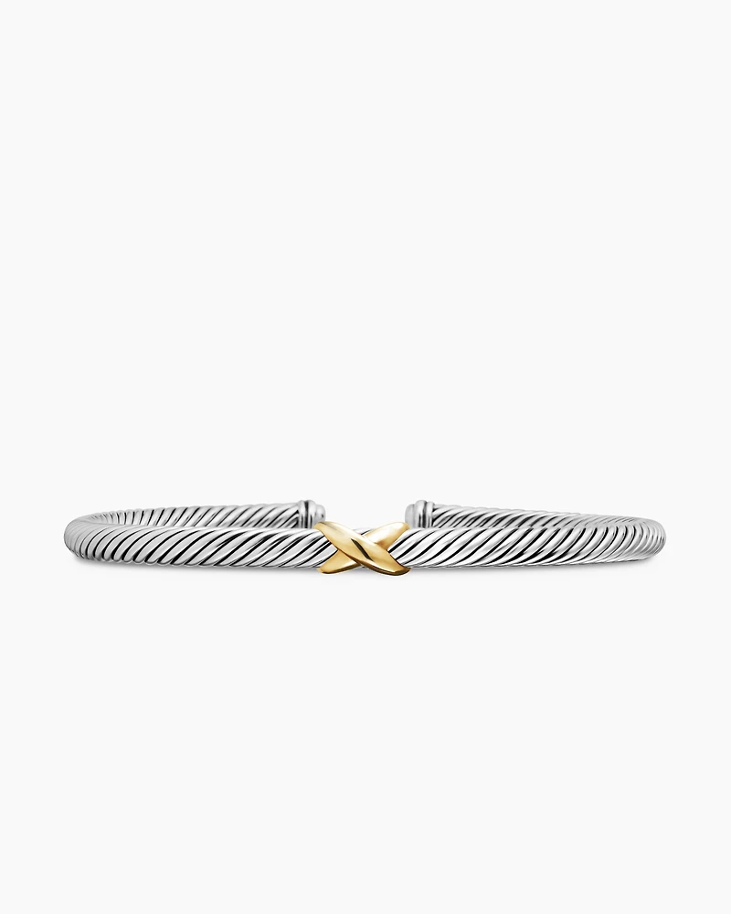 X Classic Cable Station Bracelet Sterling Silver with 18K Yellow Gold, 4mm