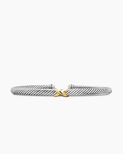 X Classic Cable Station Bracelet Sterling Silver with 18K Yellow Gold, 4mm