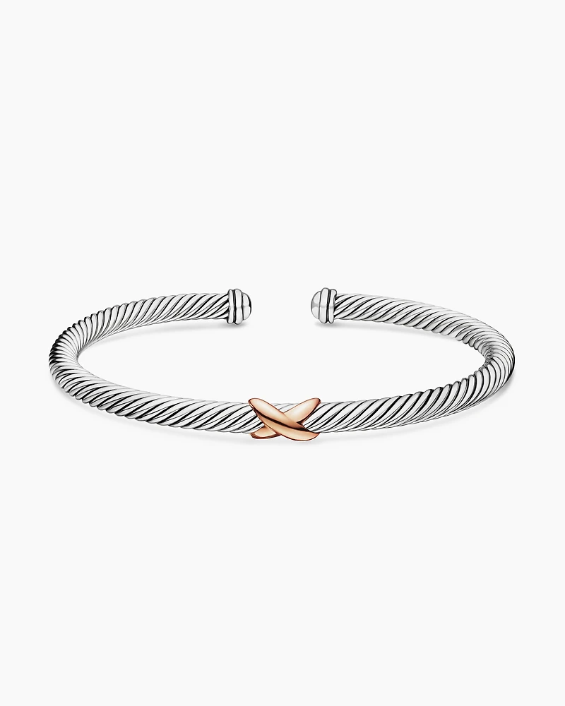 X Classic Cable Station Bracelet in Sterling Silver with 18K Rose Gold, 4mm