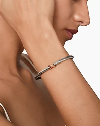 X Classic Cable Station Bracelet in Sterling Silver with 18K Rose Gold, 4mm