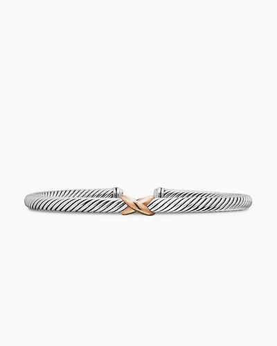 X Classic Cable Station Bracelet in Sterling Silver with 18K Rose Gold, 4mm