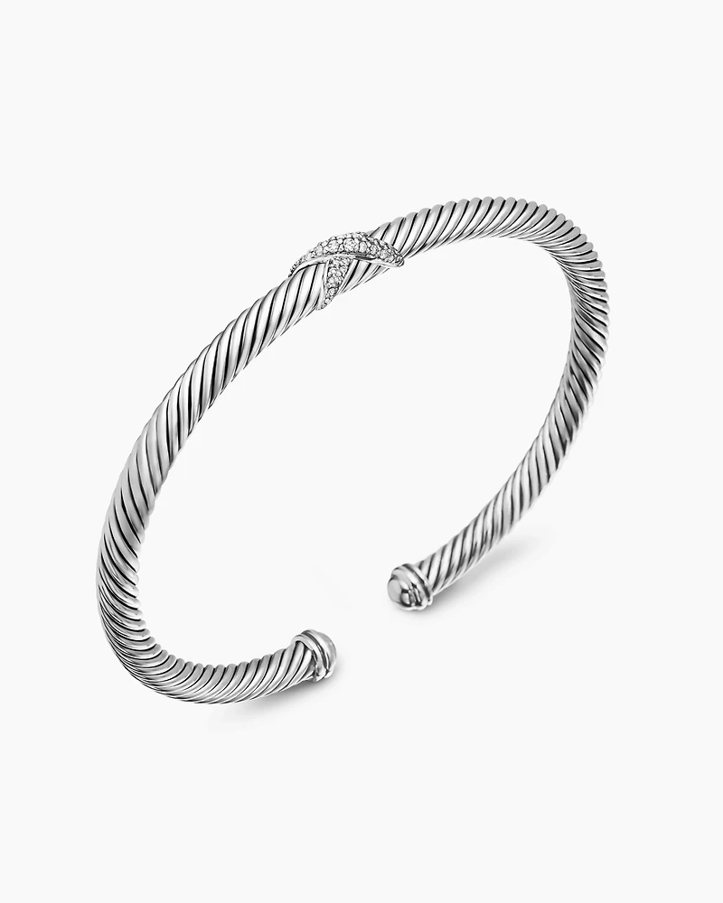 X Classic Cable Station Bracelet Sterling Silver with Diamonds, 4mm